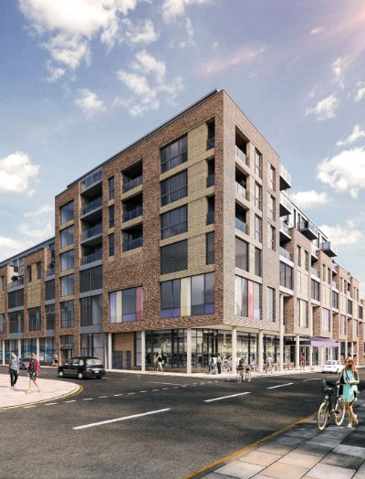 View of the completed Centre with the apartments above
