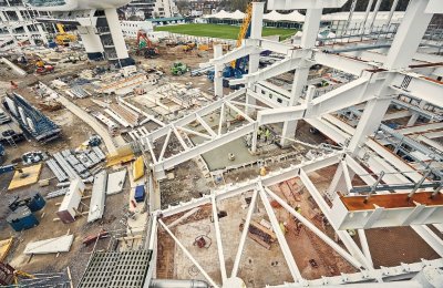 The two new stands sit either side of the existing media centre