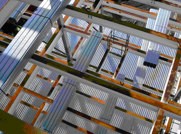 Steel frame with |composite beams during construction (Image courtesy of Structural Metal Decks Ltd.)