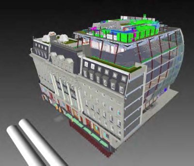 Model showing the main retained Regent Street façade and the new steelwork