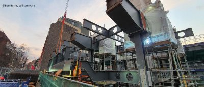 The cantilvering truss, which forms the main elevation, takes shape