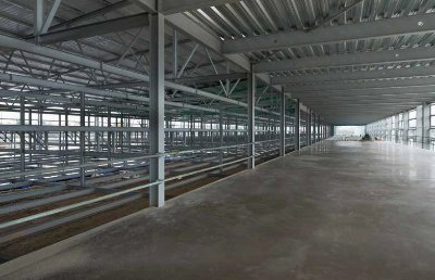 The office mezzanine is formed with metal decking