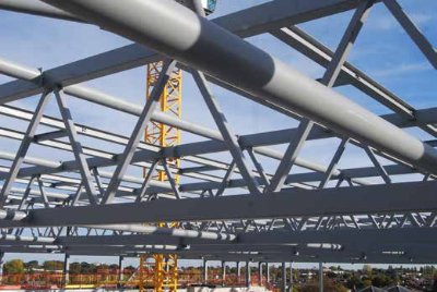 Roof trusses spanning the ice rink