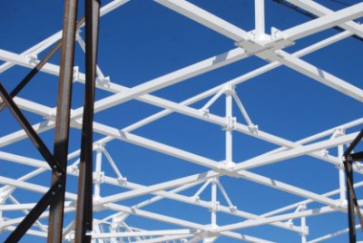 Roof trusses spanning the football pitch