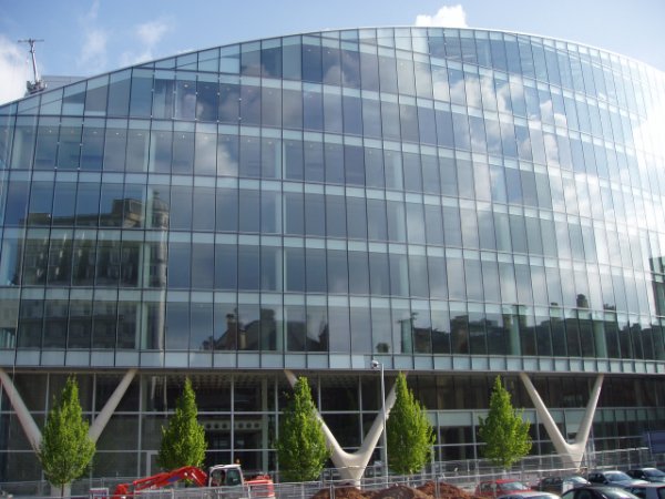 Modern fully glazed façade system in an office building in Spinningfields, Manchester