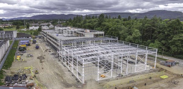 The steel frame will house two sports halls