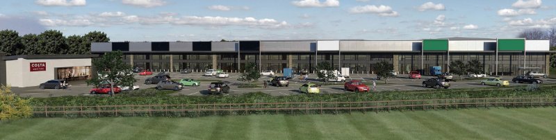 How the completed retail structure and the adjacent drive thru will look