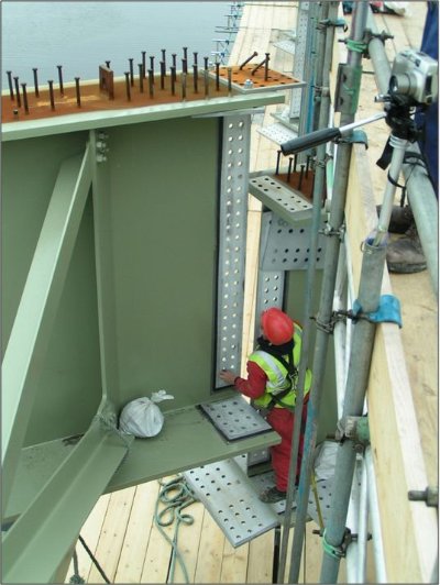 A large preloaded bolted joint prior to fit-up (Image courtesy of Mabey Bridge Ltd.)