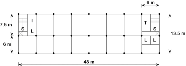 Typical column grid for a naturally ventilated office