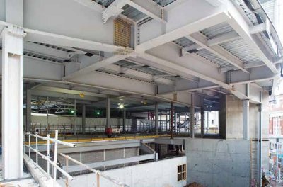 Plate girders form the large opening for the store’s main entrance