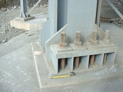 A base plate with holding down bolts (Image courtesy of Kiernan Structural Steel Ltd.)