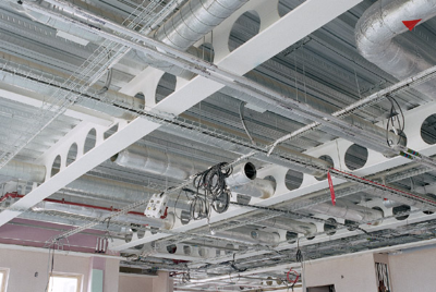 Complex services integration in cellular, long-span beams, Bishop Aukland Hospital (Image courtesy of Kloeckner Metals UK Westok)