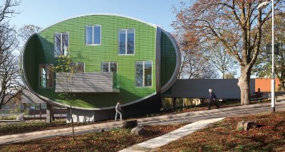 Maggie’s Nottingham occupies a sloping site in a secluded part of the hospital grounds