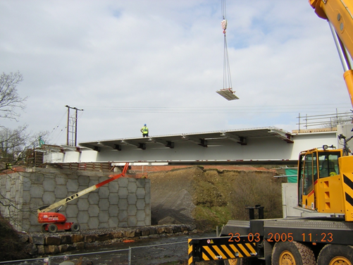 Steel cantilevers used to support precast concrete permanent formwork for a ladder deck (Image courtesy of Costain)