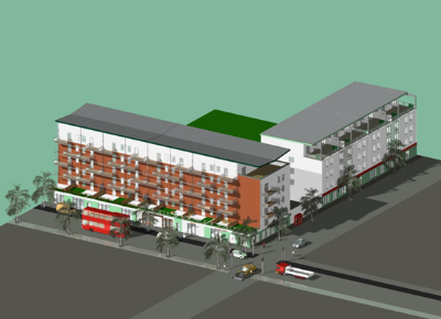 Design concept for mixed use urban residential building based on use of steel frames (Image courtesy of HTA Architects)