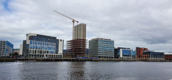 Overlooking the city waterfront, the wider City Quays development has used steel to form two previous office blocks and a car park