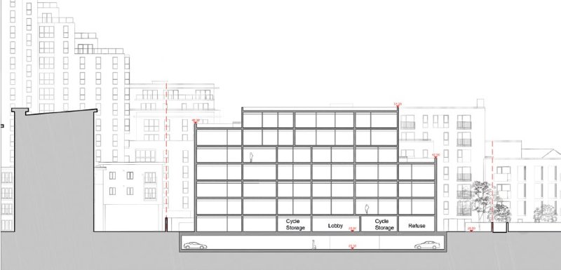 Iron House is slightly smaller than its neighbour and sits entirely over the car park