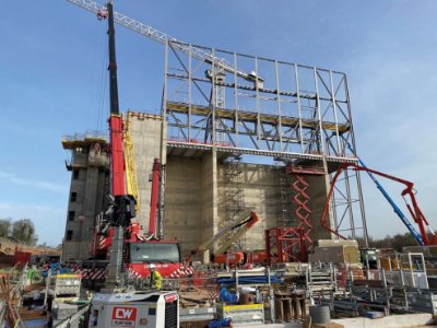 Steelwork erection underway on the boiler house