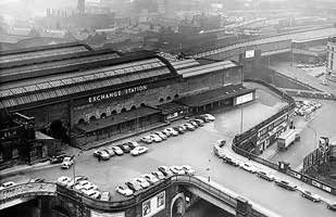 A 1960s view of Exchange Station showing the now demolished buildings and the retained façade