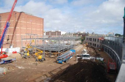 The second of the two teaching wings is erected