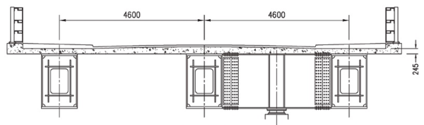 Composite box girder bridge with rectangular steel box sections