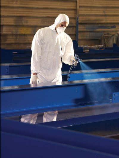 Coating application in the fabrication factory (Image courtesy of Hempel UK Ltd.)