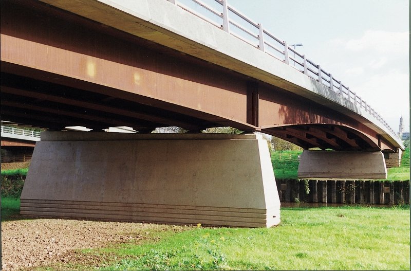 A weathering steel bridge (Westgate Bridge, Gloucester.)
