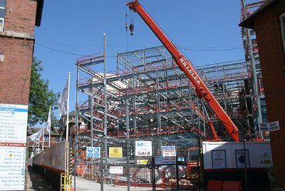 The site is extremely confined and surrounded by functioning hospital buildings