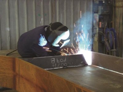 Welding on stiffeners (Image courtesy of Mabey Bridge Ltd.)