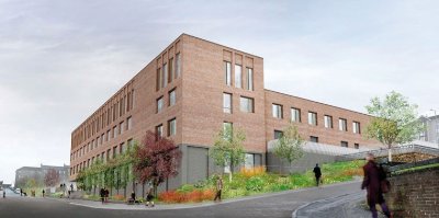 The footprint of the building incorporates a sloping site