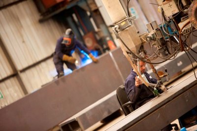 Minimal PPE required for SAW welding (Image courtesy of Mabey Bridge Ltd.)