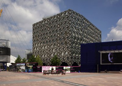 The college’s façade features highly graphic Penrose tiling