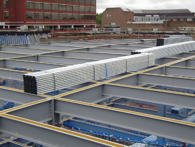 King Edwards shopping centre in Windsor showing use of long span steel construction and composite decking (Image courtesy of Peter Brett Associates)