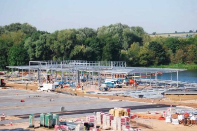 One of the lakeside restaurants under construction