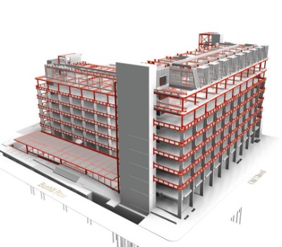 Model highlighting the steelwork additions