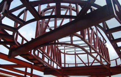 One pod is suspended via cantilevering beams
