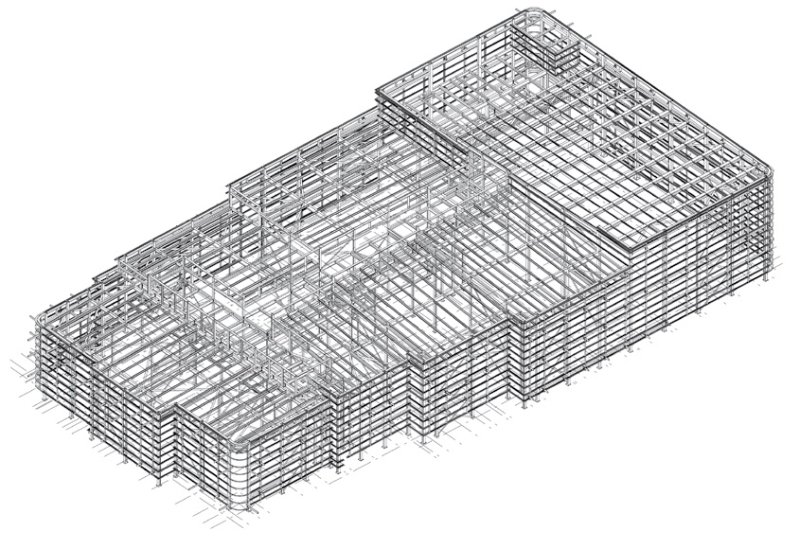 3D model showing the building’s structural steps