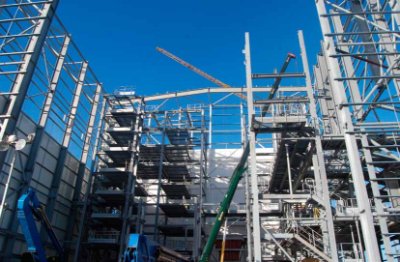 One façade of the boiler house is left out to allow the installation of large equipment