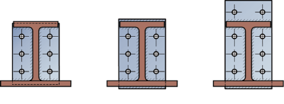 Typical full depth and extended end plate connections to asymmetric steel beams