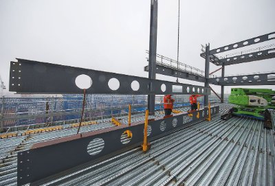 Cellular beams that accommodate the building's services have been used throughout