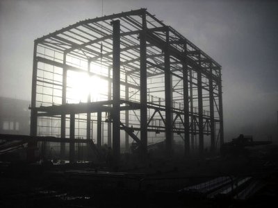 The turbine hall, one of the first structures to be completed