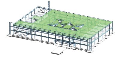 Steel model showing the feature facade's secondary frame and the centrally-positioned atrium