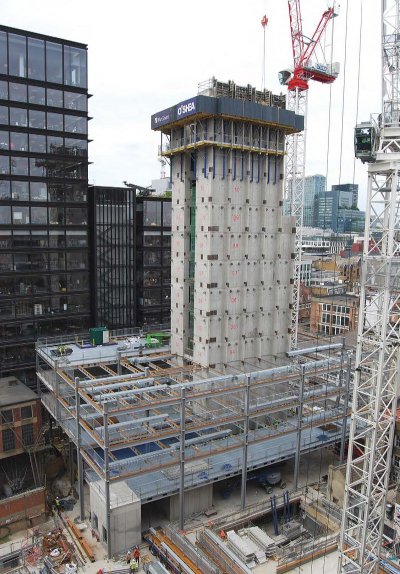 The steel-framed office takes shape around its centrally-positioned core