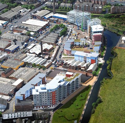 An aerial view of the project under construction