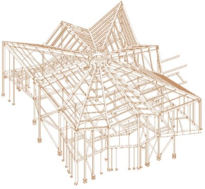 The complex steel design creates enough space to exhibit the tapestry