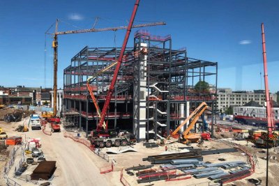 Steel erection under way on the leisure block
