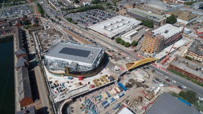 The bridge forms an important part of the Copr Bay scheme, which also includes a new indoor arena
