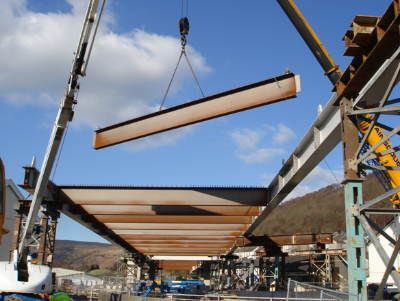 Cross girders, seen during erection Porth Bypass, Rheola Bridge