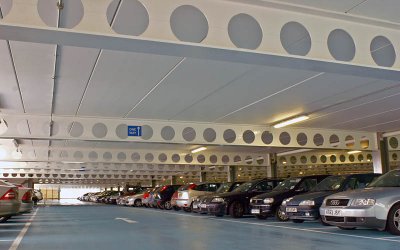 Long-span, light and bright steel-framed car park, Milton Keynes (Image courtesy of Kloeckner Metals UK Westok)