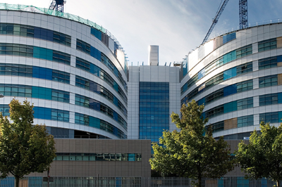 Cladding fitted from inside the building in Birmingham New Hospitals eliminated the need for work on a scaffolding